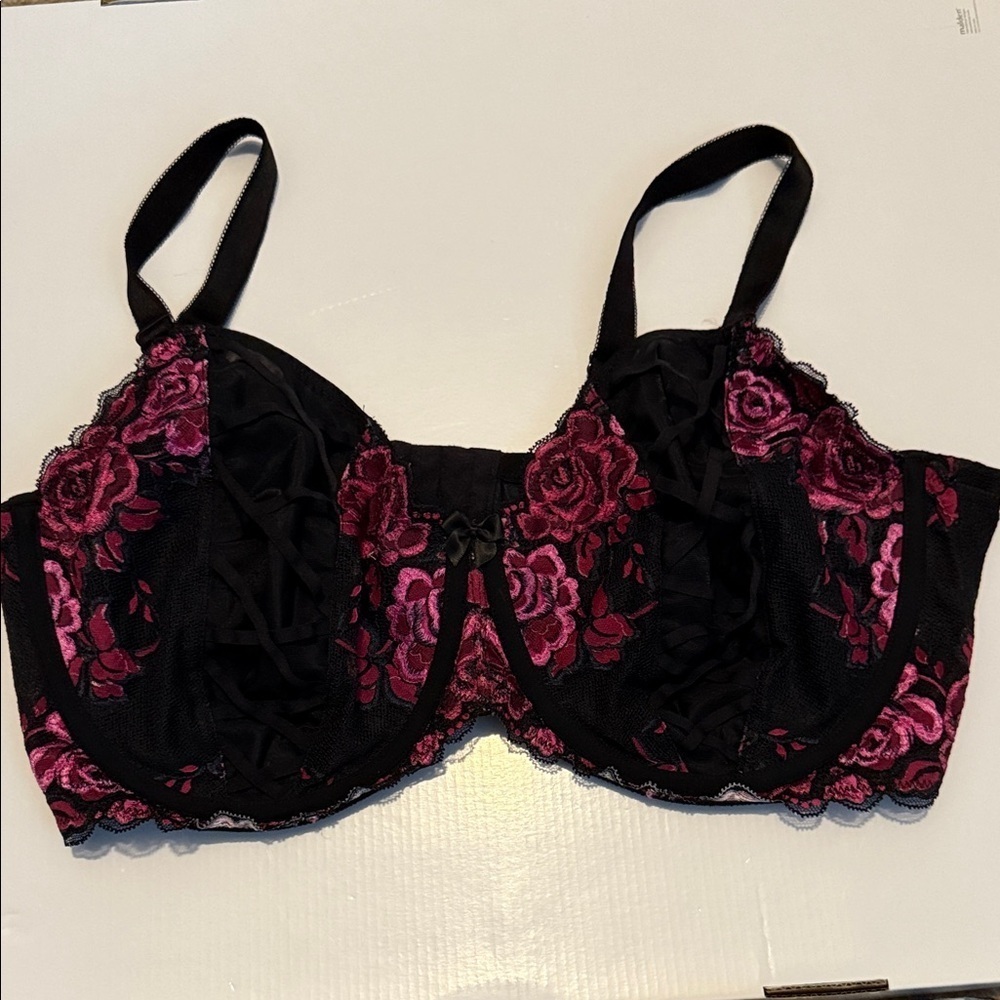 Torrid Black and Pink Lace Bra